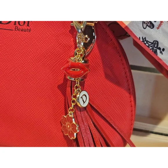 Christian Dior Red Clutch w/Crossbody Chain, Charms & Twilly Added NWOT - Picture 6 of 15